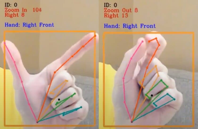 Motion Gestures ハンドジェスチャーでピンチイン＆アウト実現
　スマートフォン操作の拡大縮小と同じ指の動きも認識可能