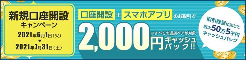 ＦＸプライムｂｙＧＭＯ、
新規口座開設キャンペーン、スマホアプリの取引で
2,000円をキャッシュバック！！