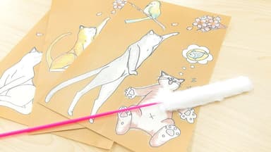 手書き猫シールと猫じゃらしも付属