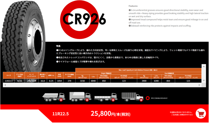 日本初、CHAOYANG(チャオヤン)のダンプ用タイヤを取り扱い開始　
日本降輪記念10％OFFキャンペーン実施！