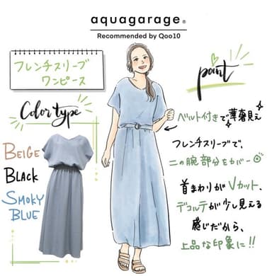 Aquagarage フレンチスリーブワンピース グラフィックレコード