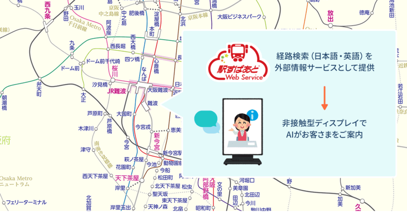 南海電鉄・難波駅におけるAIを活用した
「非接触」でのお客さま案内実証実験に
「駅すぱあとWebサービス」が採用
