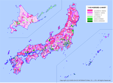 【市区町村別人口増減数マップ(2015年→2020年)】