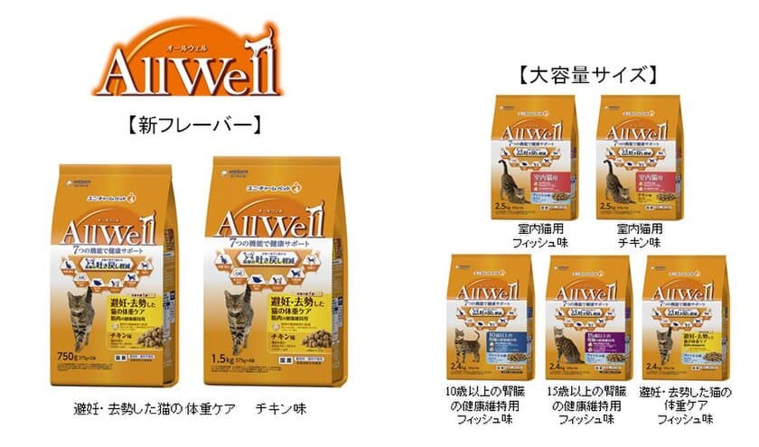 猫用健康機能食『AllWell』から
「避妊・去勢した猫の体重ケア」に人気のチキン味追加、
まとめ買いニーズに対応した大容量サイズ　新発売