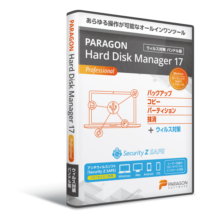 パラゴンソフトウェア　Windows バックアップの最上位モデル
「Paragon Hard Disk Manager 17 Professional」に
ウィルス対策ソフトをバンドルした製品を期間限定でリリース