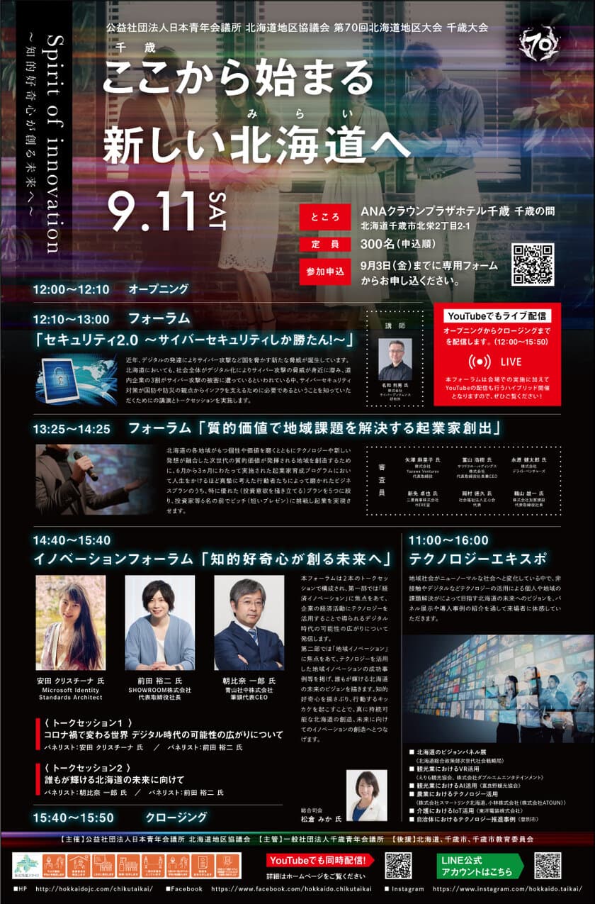 青年会議所地区大会フォーラムが9月11日、
北海道千歳市で開催！　
Spirit of innovation ～知的好奇心が創る未来へ～