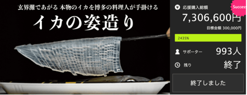 クラウドファンディングで達成率2,400％超え！　
合計700万円以上を売り上げた『玄界灘産イカの姿造り』が
遂に公式販売を開始！