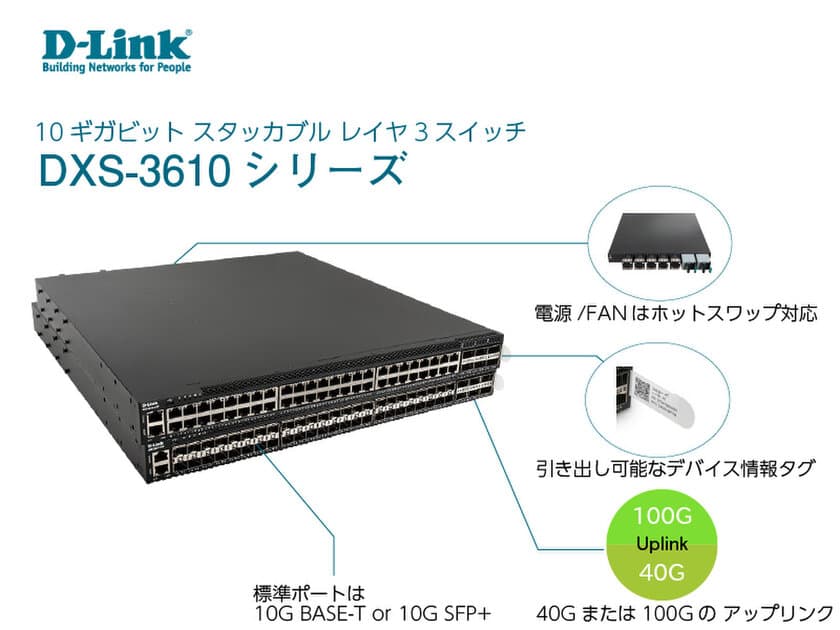 100ギガアップリンクに対応した
10ギガビットレイヤ3スタッカブルスイッチ
『DXS-3610シリーズ』を8月27日より受注開始