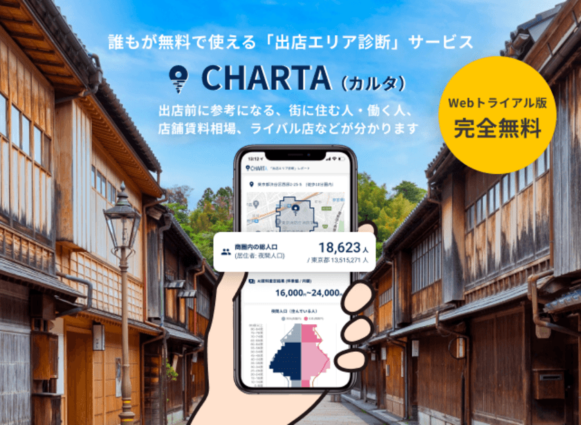 ≪国内初≫無料で使える“店舗開業”の力強い味方　
出店エリアAI診断サービス『CHARTA(カルタ)』　
～第1弾として、Webトライアル版を提供開始～