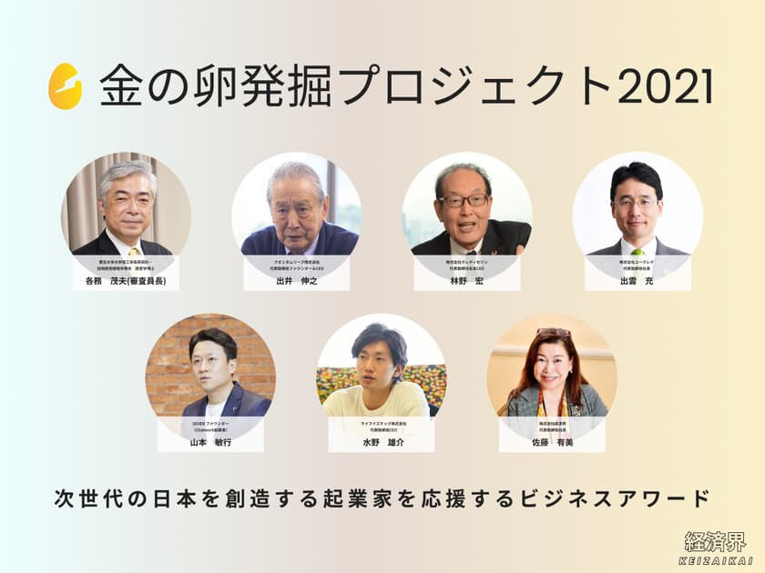 株式会社経済界が次世代の起業家を発掘・応援する
「金の卵発掘プロジェクト2021」の募集を9月より開始　
～締め切りは10月24日(日)まで～