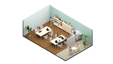 OFFICE BURGERにて実現できるオフィス空間を表現したパース画像(デザインテイスト：Resortの場合)