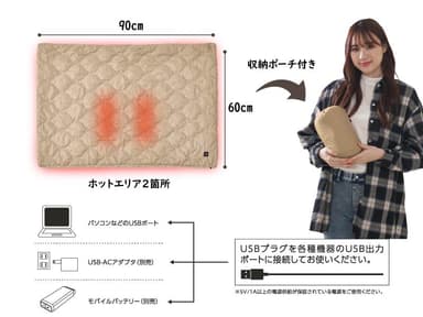 USB電源でコンセントの無い場所で使える