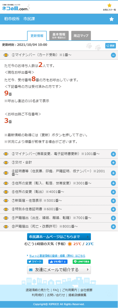 混雑情報サイト画面