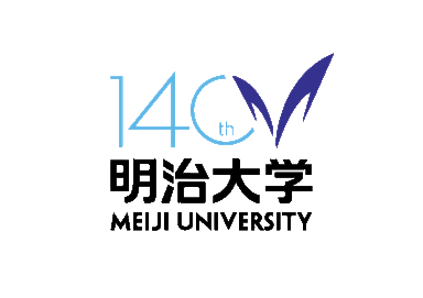 140周年記念ロゴマーク。「0（ゼロ＝地球【global】）」に大学シンボルマークを重ねることで、世界に飛翔し挑戦していく明治大学の姿を示している