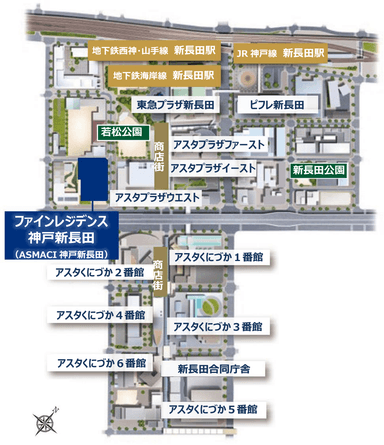 再開発エリアイメージ（白枠は商業施設を備える建物）