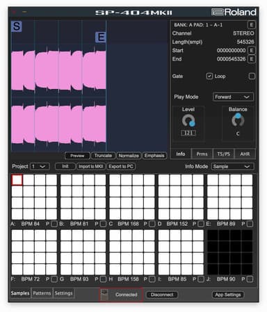 「SP-404MKII App」 操作画面イメージ