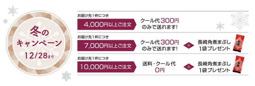 ～角煮まんじゅうの岩崎本舗から冬のキャンペーン～
大切な方への贈り物に、家族で囲む団らんに！
人気商品や限定コラボなど企画盛りだくさんでお届け