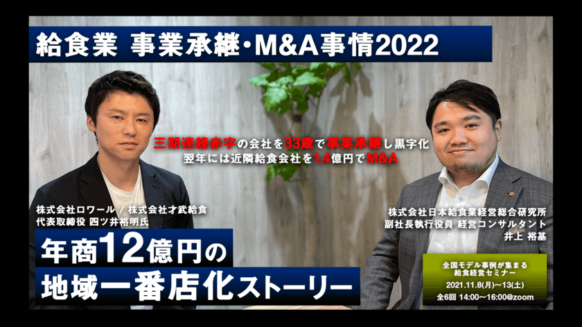 三期連続赤字会社を営業利益15％へ黒字転化した社長が語る
「給食業事業承継・M&A事情2022セミナー」を開催