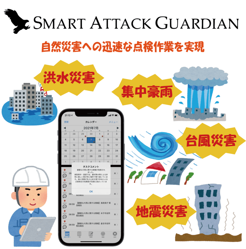 災害リスクに応じた自動業務指示サービス
「Smart Attack Guardian」をリリース　
「ビルメンヒューマンフェア＆クリーンEXPO2021」で
デモンストレーション