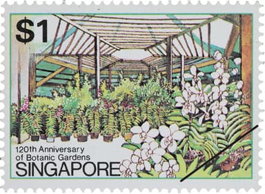 ラン産業の拠点となる植物園の記念切手(シンガポール、1979年)