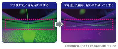 「座りション」時、尿が便器に跳ねた様子を便器の中から撮影(イメージ)