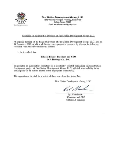 Resolution of the Board of Directors of FNDG