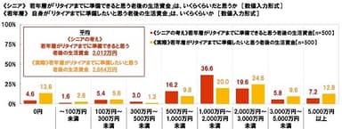 《シニア》若年層の『リタイアまでに準備できると思う老後の生活資金』はいくらくらいだと思うか《若年層》自身の『リタイアまでに準備できると思う老後の生活資金』はいくらくらいか