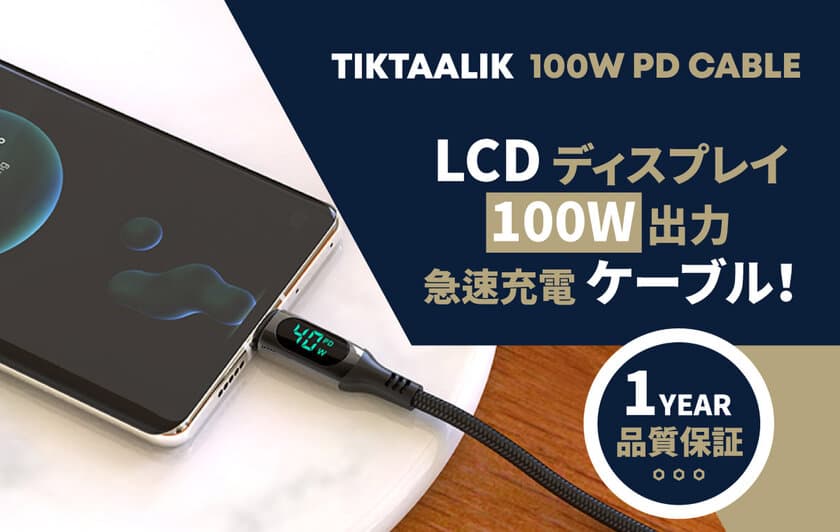 充電速度をリアルタイムで見せてくれる
「TIKTAALIK100wケーブル」が
一ヵ月で支援目標金額500％を達成！