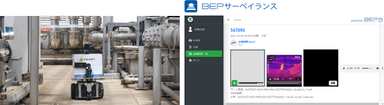 施設内を自動巡回するAGV（左）と「BEPサーベイランス」の管理画面（右）のイメージ