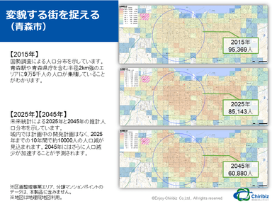 青森市街地の推計人口の変化マップ