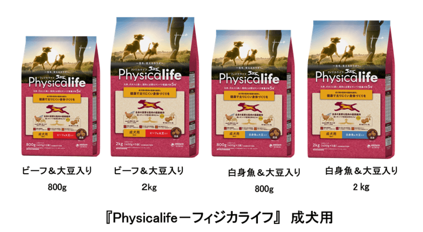 愛犬の健康なカラダづくりを考えた
『Physicalife-フィジカライフ』成犬用から
ビーフ、白身魚フレーバーを新発売