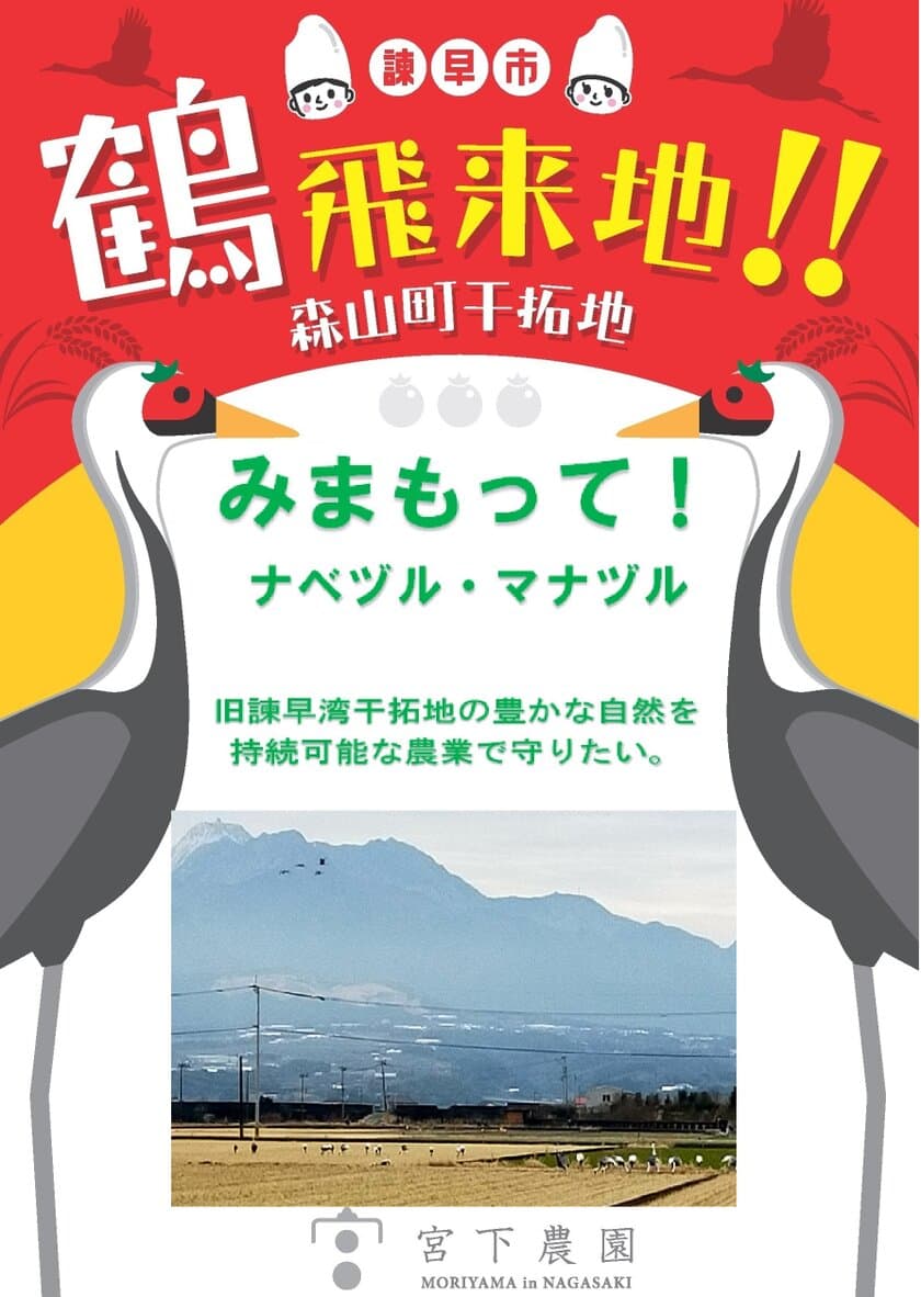 森山地域の活性化と持続可能な農業の共栄を目指し、
クラウドファンディング『鶴に恩返し　
～海抜ゼロメートルの田に飛来する鶴を見守りたい!!』を開始