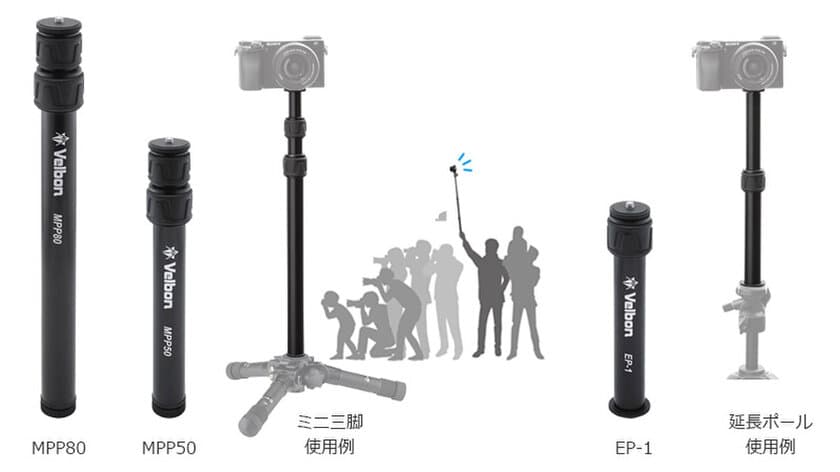 60年以上の歴史を誇る三脚ブランドVelbon（ベルボン）より、狭い場所でも撮影できる多機能な一脚ポール3種を新発売！