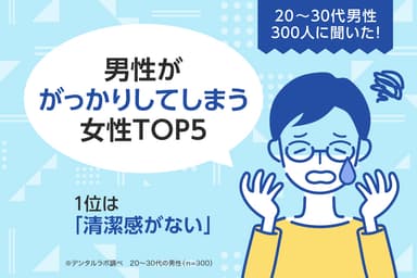 20～30代男性300人に聞いた！男性ががっかりしてしまう女性TOP5。1位は「清潔感がない」