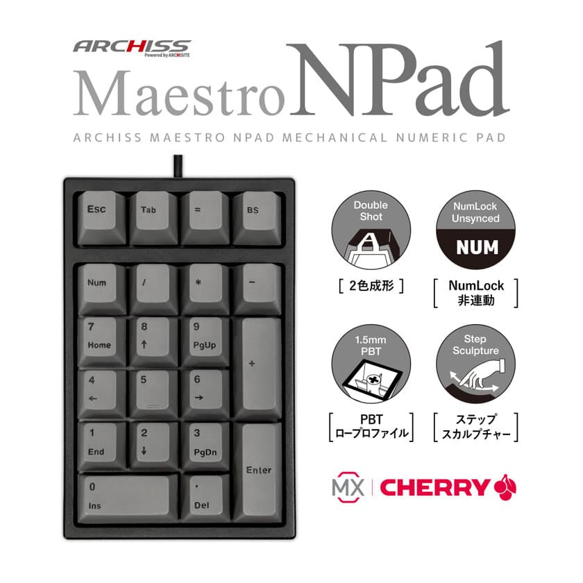 文字の消えない2色成形キーキャップを搭載した
シンプル イズ べストなメカニカルテンキーパッド
“Maestro NPad(マエストロ エヌパッド)”を4月14日に販売開始