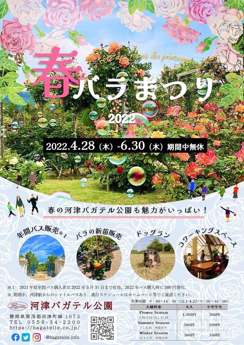 4/28よりフラワーシーズンスタート！伊豆 河津バガテル公園にて、
イベント盛りだくさんの「春バラまつり」を6月末まで開催！