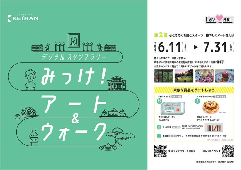 お気に入りのアートを京阪沿線で発見！
連続企画「デジタルスタンプラリー みっけ！アート＆ウォーク」の
第2弾「心ときめくお庭とスイーツ！癒やしのアートさんぽ」を実施します