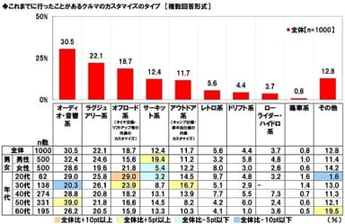 これまでに行ったことがあるクルマのカスタマイズのタイプ