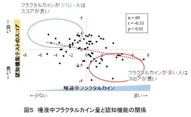 図5　唾液中フラクタルカイン量と認知機能の関係