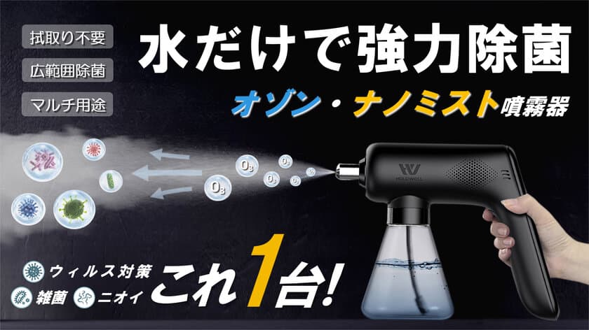 日本初登場！「除菌・ウイルス・脱臭問題これ1台で解決！
除菌の新方式『オゾン・ナノミスト噴霧器』」
Makuakeにて先行予約販売を開始！！