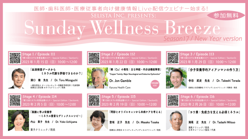 《医療従事者向け無料オンラインセミナー》
『第10回ミネラル・有害金属セミナー／
Sunday Wellness Breeze Season 17』
全6講演開催／セリスタ株式会社