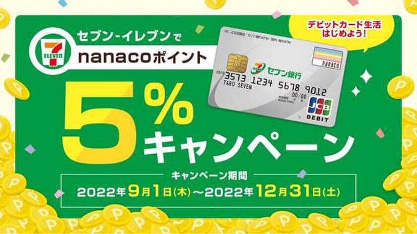 セブン銀行デビットカード決済でよりお得な
「セブン‐イレブンでnanacoポイント5％キャンペーン」を実施