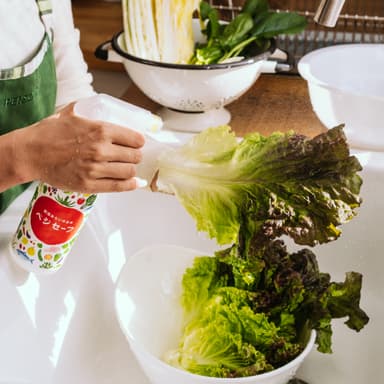 野菜にシュシュッと吹きかけなじませすすぐだけ