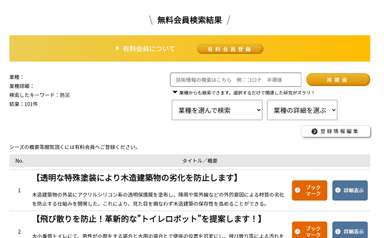 無料会員登録後の検索結果