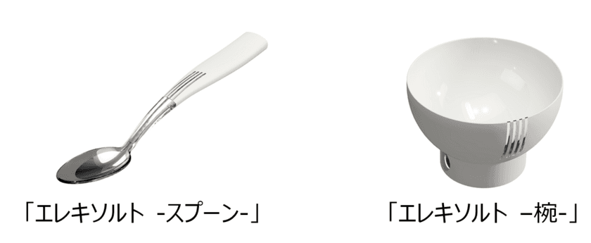 ～おいしく生活習慣の改善！
世界初（※1）の電流波形を搭載した新たな「エレキソルト」デバイス～
電気の力で、減塩食の塩味を約1.5倍（※2）に
増強するスプーン・お椀を開発