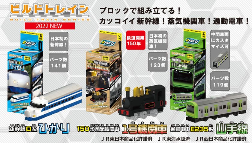 鉄道開業150年のアニバーサリーイヤー！
電車ブロック「ビルドトレイン」シリーズ3種類新発売！
150年前に日本で初めて走った「1号機関車」も初商品化！