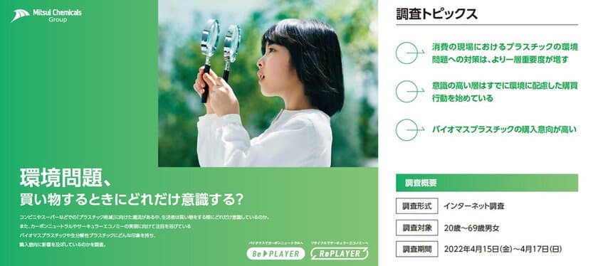 「買い物時の環境意識調査」アンケート結果を公開　
約6割が「消費の現場においてプラスチックの環境問題への
対策は重要度を増す」と回答　環境意識の高い層では
バイオマスプラスチックの選択意向が7割を超える