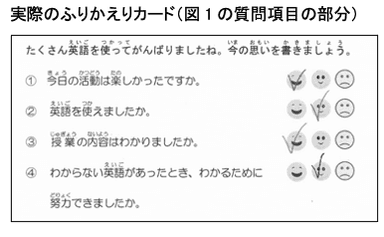 イマージョン体験授業を受けた生徒の実際のふりかえりカード