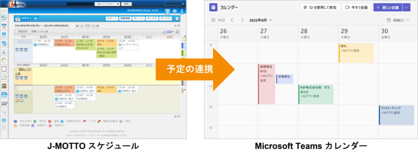 社内会議のセッティングもかんたん！
「J-MOTTOグループウェア」、『Microsoft Teams』との
カレンダー連携を開始