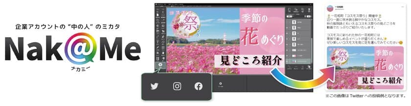 画像の作成からSNSへの投稿までをサポート！
SNS担当者向け画像編集ソフト「Nak@Me」が
10月6日より販売開始